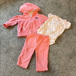 Carter's Pink & White Horse 6 month baby 3 piece Outfit Set